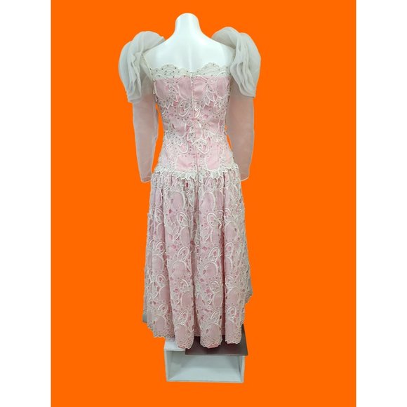 Vintage Pink BarbieCore Drop Waist Rose Taft Couture Gown by Elizabeth Arden - Picture 2 of 16